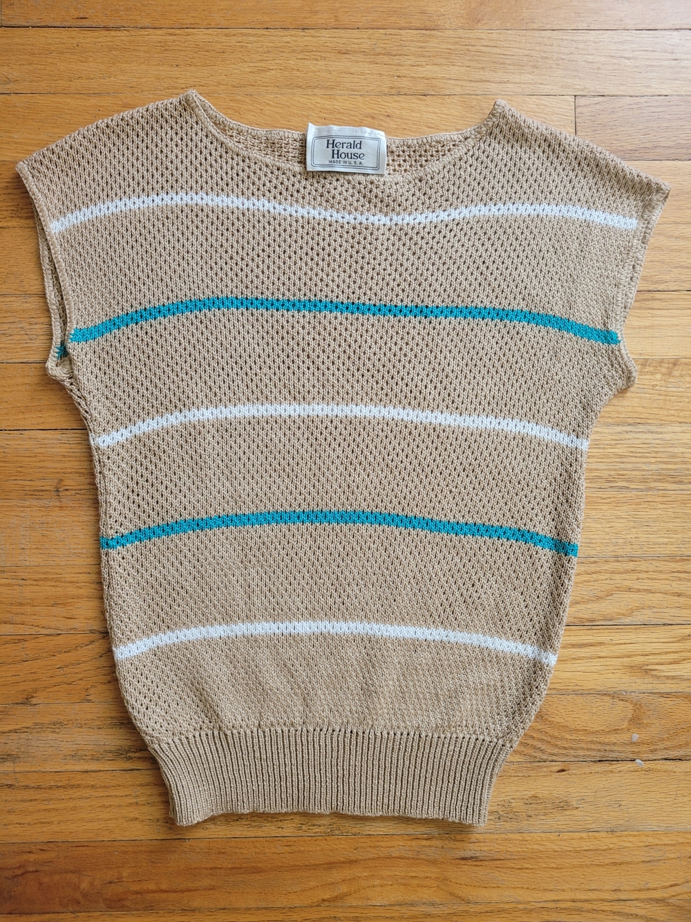 Vintage Herald House Open Knit Striped Sweater Top Made in USA